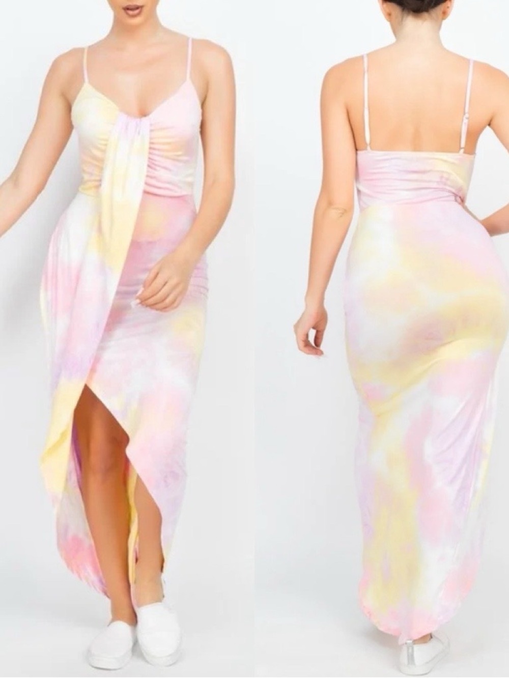 Haute Monde Pastel Tie-Dye Spaghetti Strap Maxi Dress